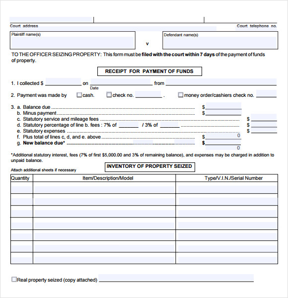 payment receipt format