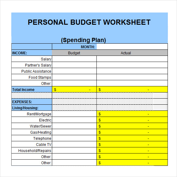 sample budget personal