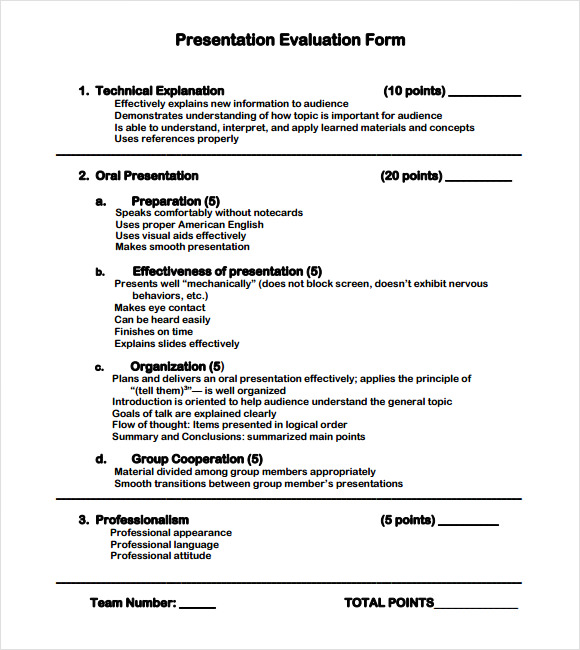 presentation evaluation form