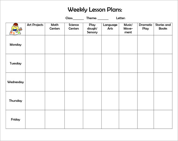 printable weekly lesson plan template