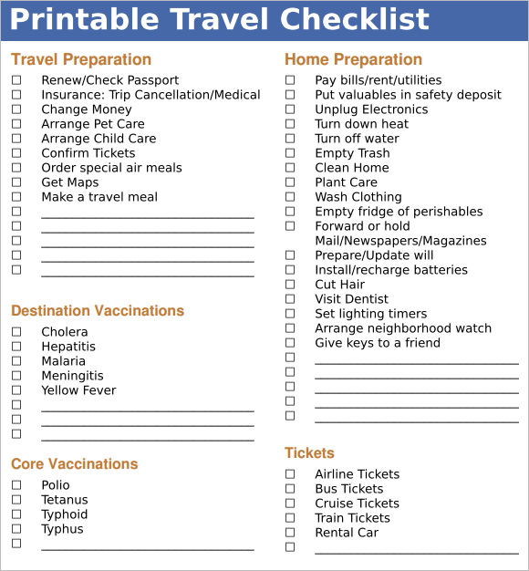 free 10 travel checklist samples in excel google docs