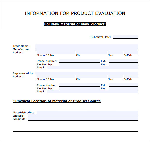 Sample products for evaluation