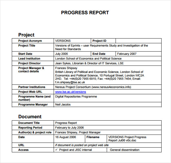 progress report in research example