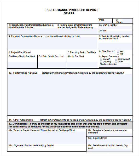 progress report template for work