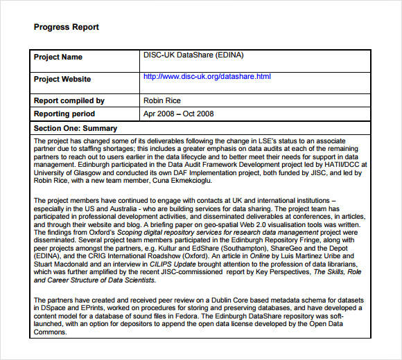 Sample of progress report for thesis