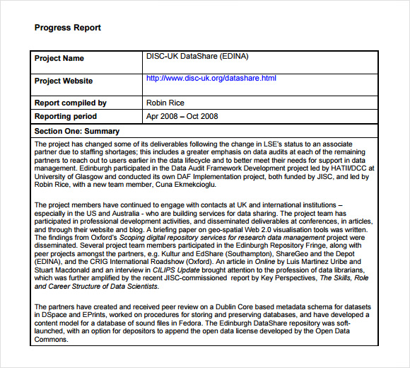FREE 10 Sample Progress Reports In PDF