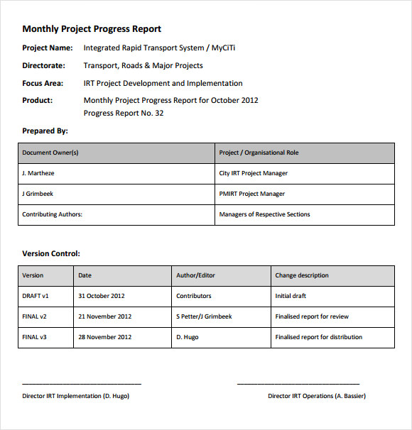 project status report example