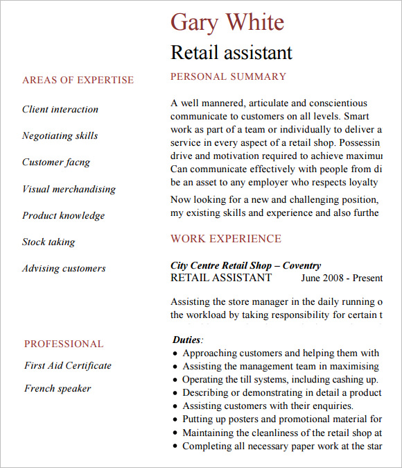 10 Retail Resume Templates – Samples , Examples & Format 