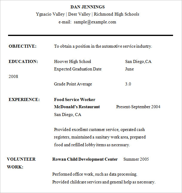 FREE 9 High School Resume Templates In PDF Word