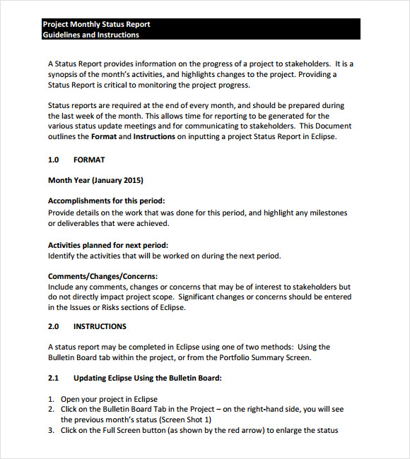 sample monthly report template