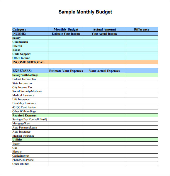 example of personal budget