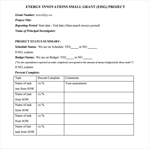 sample project progress report template