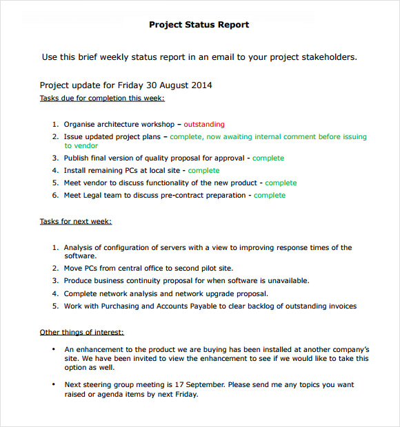 Project Status Report Email Template Best Template Ideas