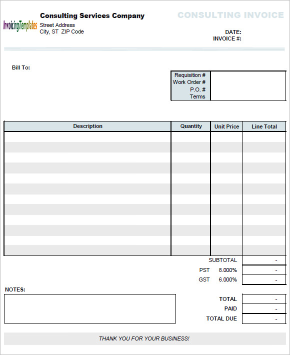 consultant invoice template professional service