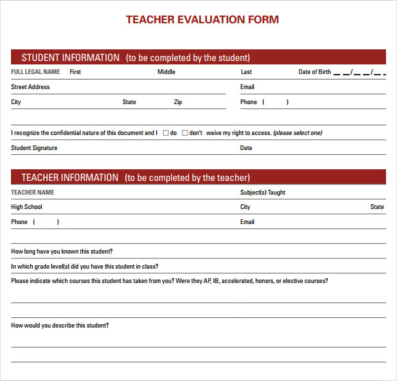 teacher evaluation form free