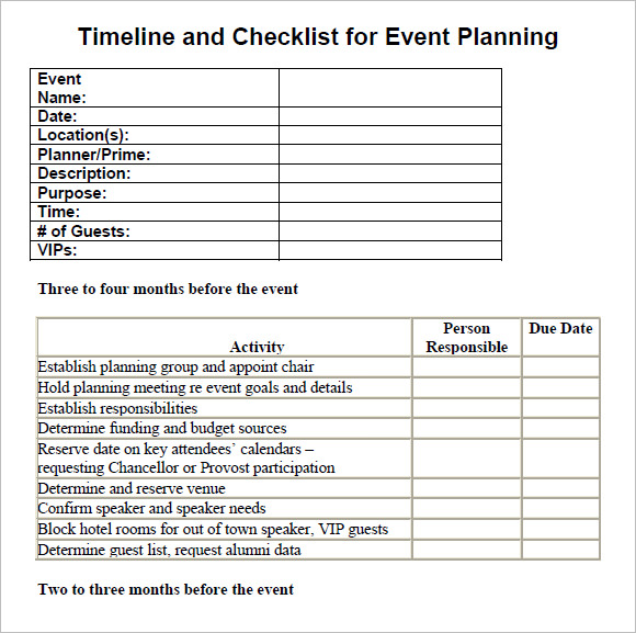 Sample Event Timeline Template