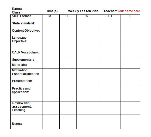 8+ Weekly Lesson Plan Samples Sample Templates