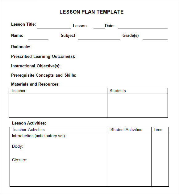 Printable Preschool Lesson Plan Template DocTemplates