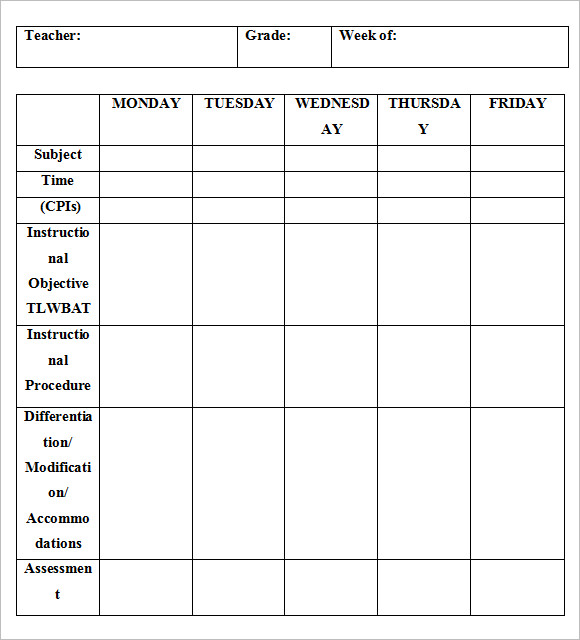 weekly lesson plan template high school free