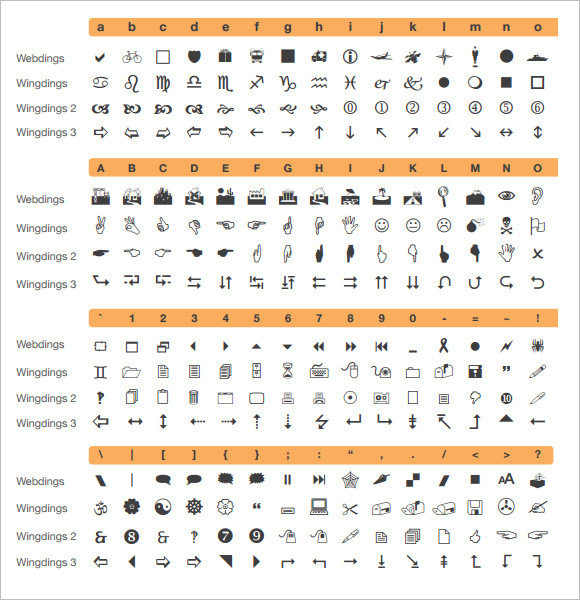 Microsoft Word Wingdings Chart