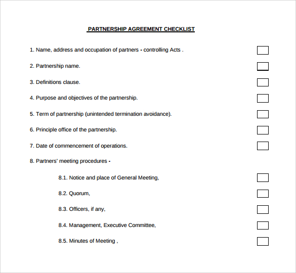 business partnership agreement checklist
