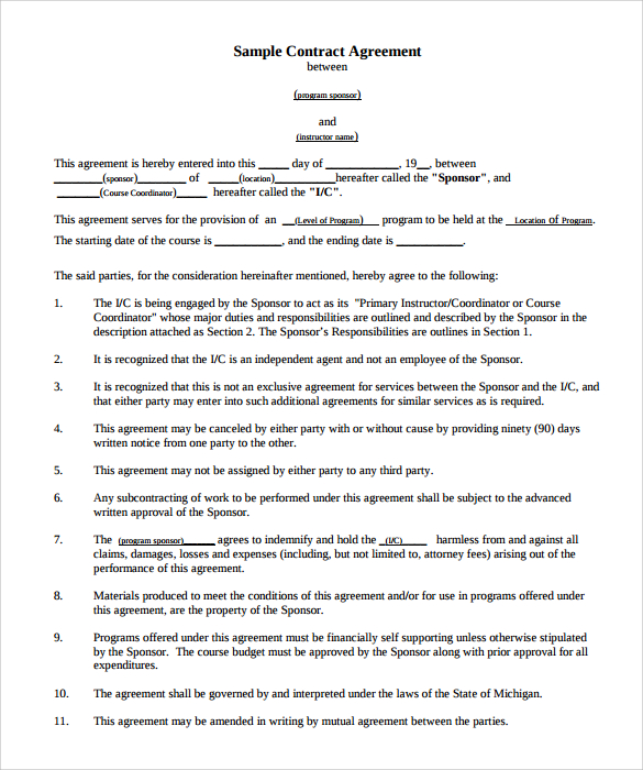contractual agreement form