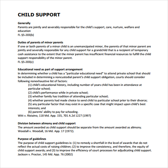 Free 7 Sample Child Support Agreements In Pdf