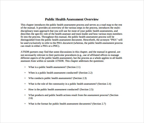 public health assessment overview 