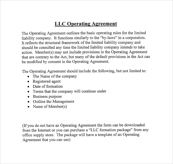 operating agreement for free