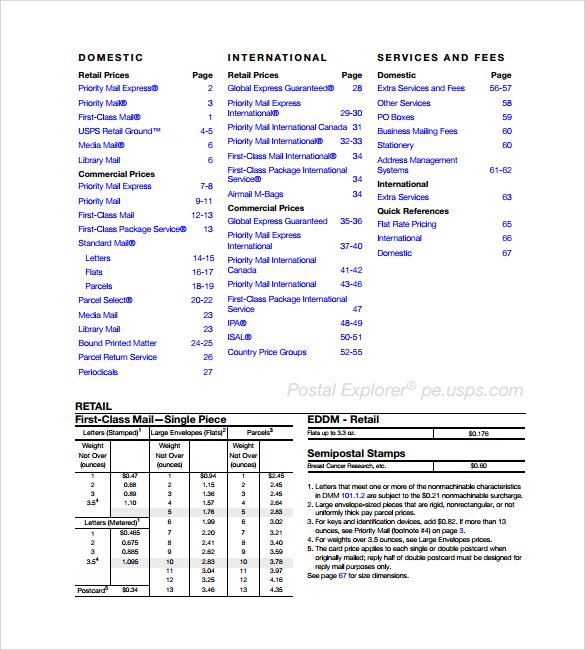 sample price list template