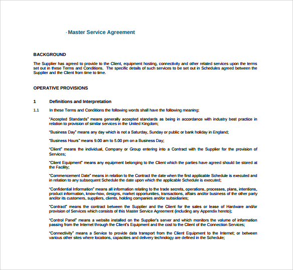 FREE 8+ Sample Master Service Agreement Templates in PDF MS Word