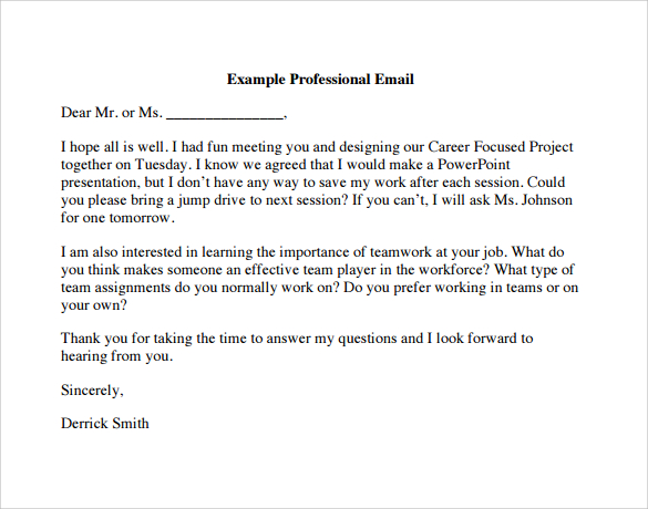 example professional email template