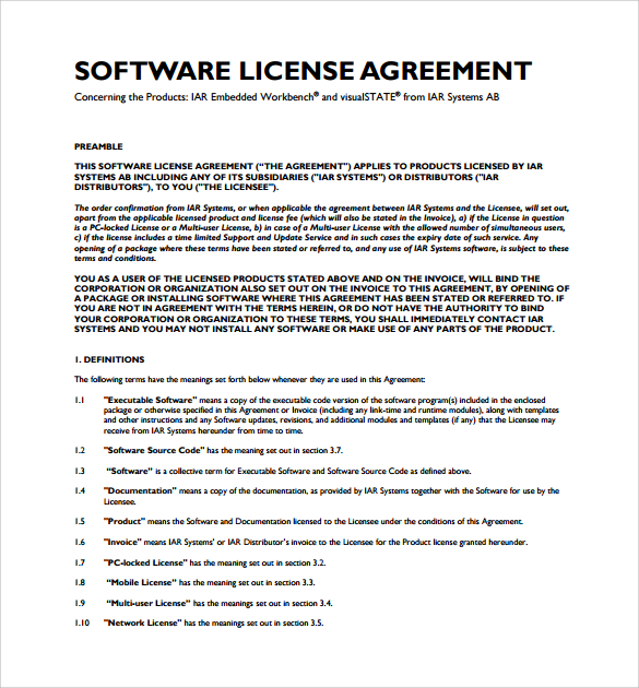 8  Software License Agreement Samples Sample Templates