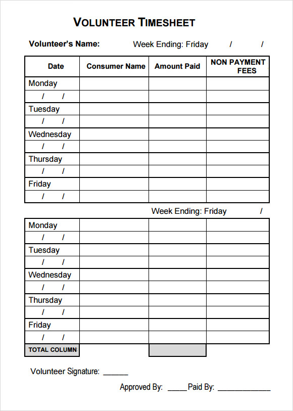 11+ Volunteer Timesheet Samples | Sample Templates