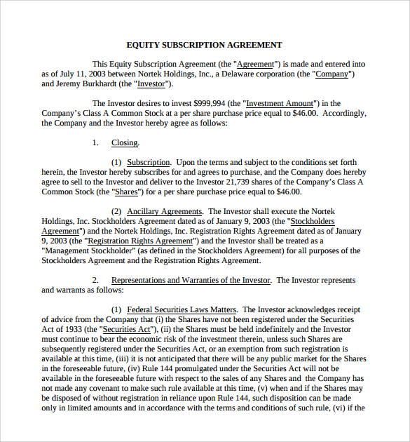 Subscription Agreement Private Equity