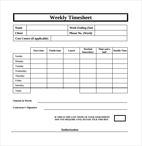 sample weekly timesheet template