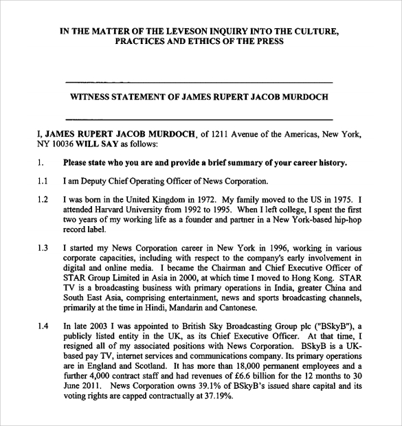 printable witness statement template