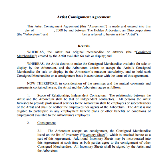 artist consignment agreement