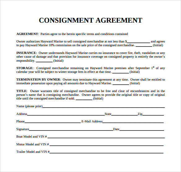 9 Sample Consignment Agreements Sample Templates