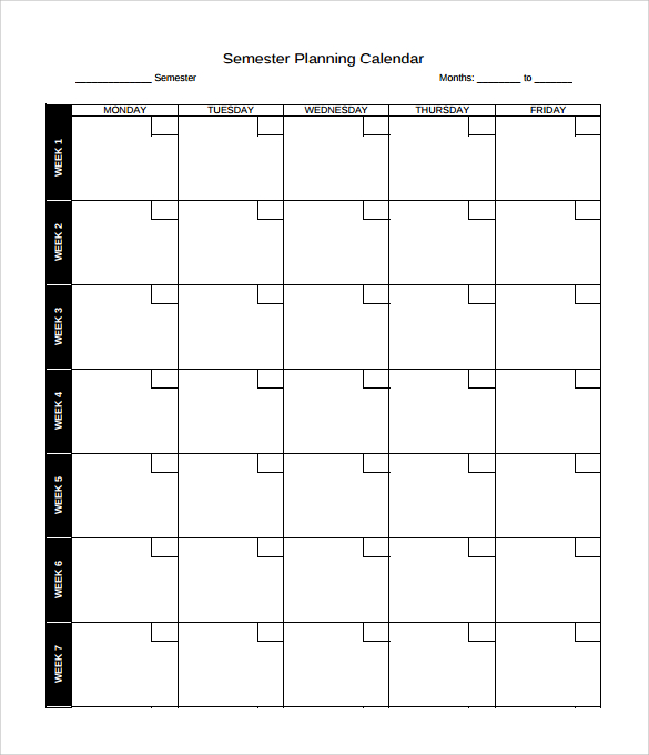 semister planning calendar template