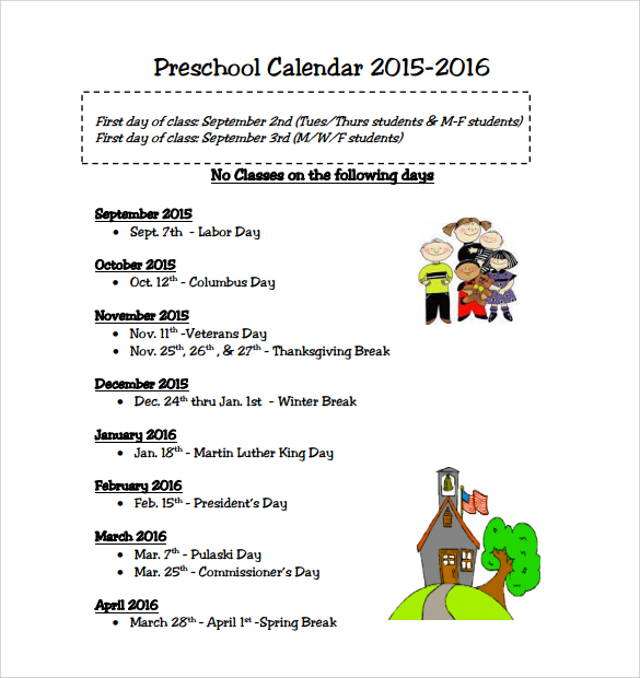 10-preschool-calendar-templates-free-samples-examples-format