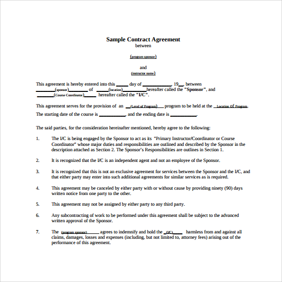 word contract pdf to In  Word  Agreement 12 Documents Sample Contract  PDF,