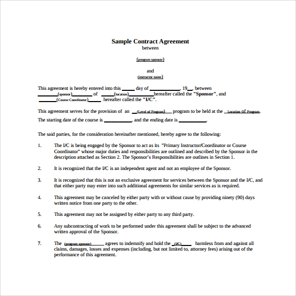 FREE 13 Sample Contract Agreement Templates In PDF MS Word Google Docs Pages Excel