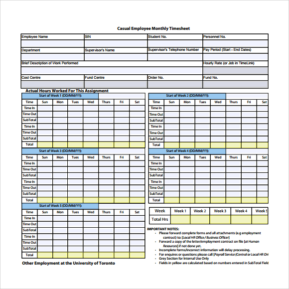 12+ Sample Monthly Timesheet Templates | Sample Templates