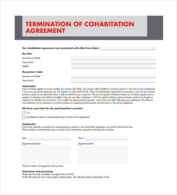 termination of cohabitation agreement