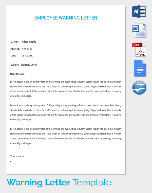 FREE 18  Warning Letter Templates in Google Docs MS Word Pages PDF