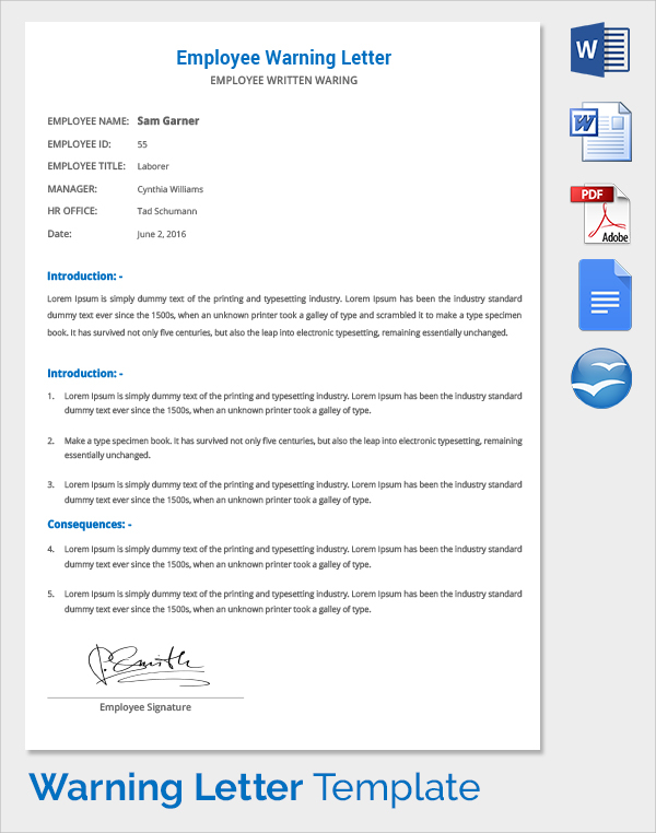 sample employee warning letter