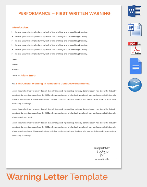 performance warning letter template
