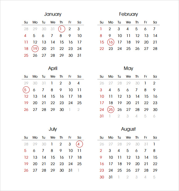2015 calendar template with holidays