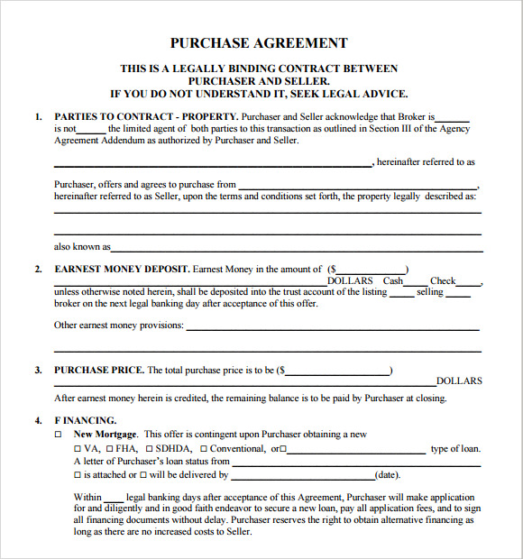 free real estate purchase agreement template1